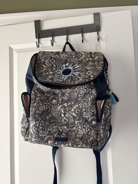 Sakroots Navy Blue and Cream Floral Mosaic Backpack